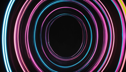 Wall Mural - futuristic 3d rainbow arch with neon lights on a black blurred background
