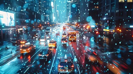 Wall Mural - he concept of smart cities with a high-definition, 8K image of AI-controlled traffic systems, showcasing the seamless integration of machine learning in urban environments.