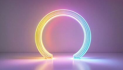 Wall Mural - Minimalist three-dimensional neon ring with a glowing halo and vibrant spectrum rays