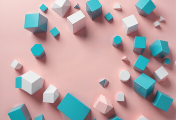 Wall Mural - Colorful Geometric Composition in Pastel Tones: 3D Cube Design