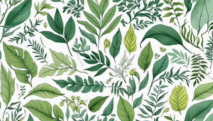 Wall Mural - Botanical Illustrations of Minimalist Leaf Designs
