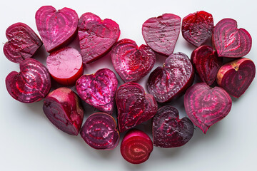 Canvas Print - Beetroot slices creating a heart shape. Concept of blood health. Generative Ai.