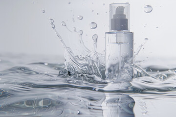 Wall Mural - White Glass Bottle of Skincare Spray in Water Ripples