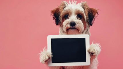 Canine holding an empty digital pad