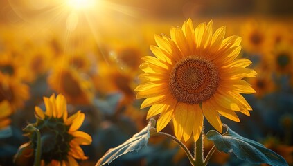 Sticker - Beautiful sunflowers in a field on a beautiful summer day