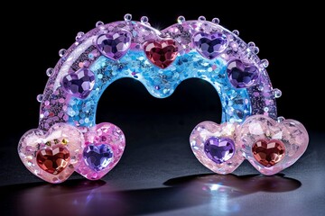 Wall Mural - Crystal Heart and Rainbow Light Sculpture, Creating a Stunning and Modern Decorative Piece