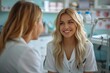 © yzf_boy - A blonde woman with long hair smiling at the mirror in front of her dentist