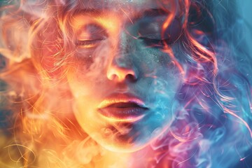 Wall Mural - an abstract image with vivid colors and smoke-like textures that resemble flowing organic patterns