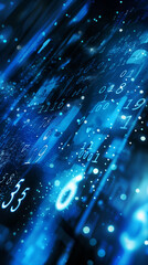 a digital blue background, graphic design, technology, numbers, scifi