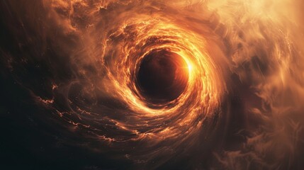 Poster - A black hole in space with a bright orange light, AI