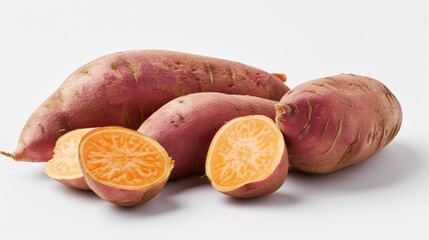 Poster - Sweet Potatoes Arranged on a Plain White Background