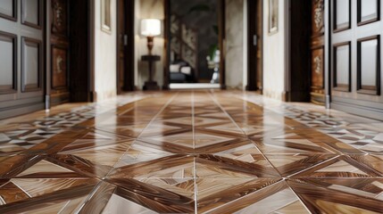 Wall Mural - decorating with ceramic tiles and cement flooring transitioning between wood marble and exterior and