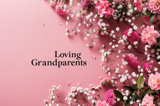 Tender loving grandparents text on banner adorned with beautiful flowers, providing a delightful backdrop for expressing appreciation and love.