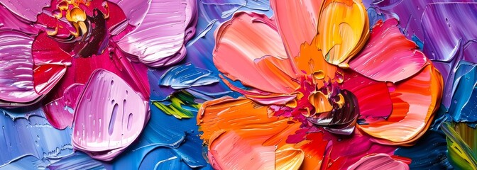 Canvas Print - Oil painting flowers art on canvas horizontal banner wallpaper background