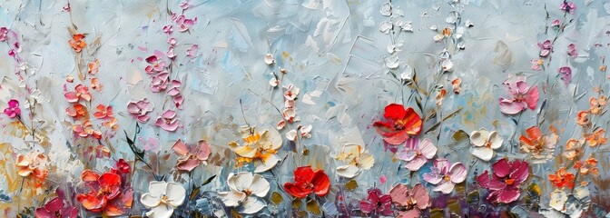 Canvas Print - Oil painting flowers art on canvas horizontal banner wallpaper background