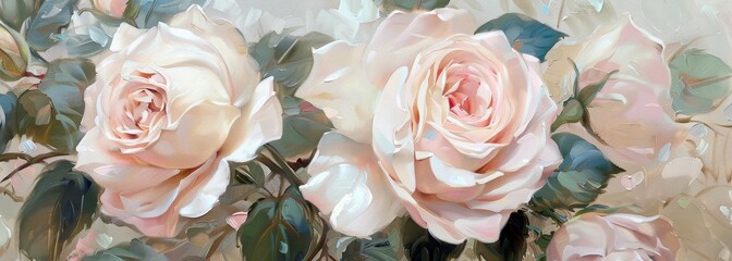 Canvas Print - Oil painting flowers art on canvas horizontal banner wallpaper background