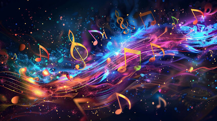 Abstract Colorful music background with notes, Music Party Background


