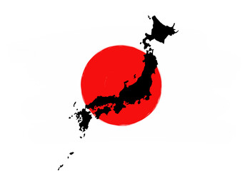Wall Mural - silhouette of japan map and flag with paint strokes