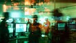 © Justlight - Blurry silhouettes of researchers hover over glowing screens and flashing monitors creating a sense of hushed progress in the experimental physics lab. .