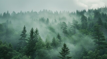 Canvas Print - Scene of a forest shrouded in mist