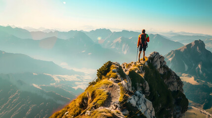 standing on the summit of a mountain adventure
