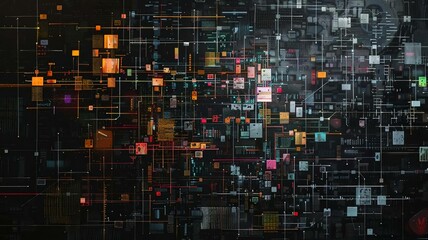 Abstract Electronic Coding Evokes the Complexity of Modern Cybernetics on a Dark Canvas 
