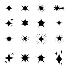 Wall Mural - Star icon set. Black star shapes. White background. Decorative vector collection.