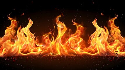 Wall Mural - fire and flames isolated on black background (generative ai)