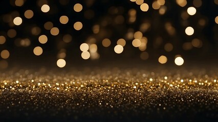 Wall Mural - Abstract dark and gold glitter bokeh background for festivals, new year, birthday