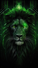 Wall Mural - Wild lion head in a green color scheme.