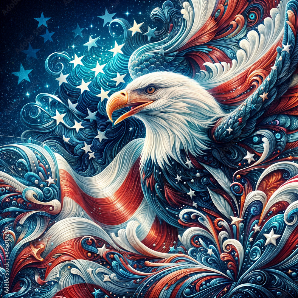 USA American flag creative patriotic background with bald eagle design ...