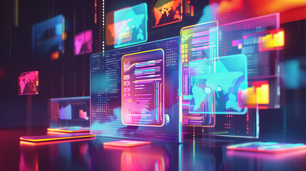 Wall Mural - online data backup system virtual display futuristic digital business data management software techn