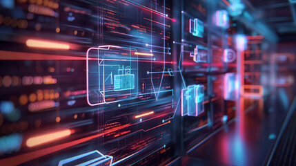 Wall Mural - online data backup system virtual display futuristic digital business data management software techn