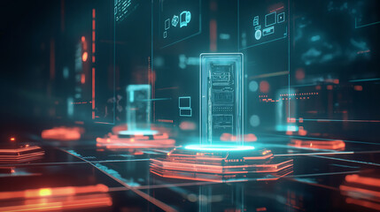 Wall Mural - online data backup system virtual display futuristic digital business data management software techn