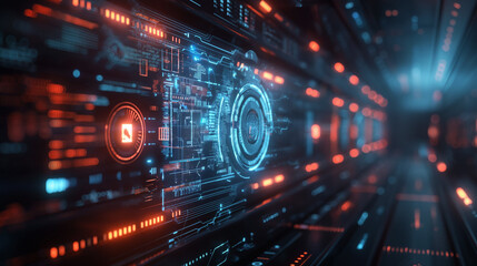 Wall Mural - online data backup system virtual display futuristic digital business data management software techn