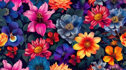 Wall Mural - Floral pattern with seamless and vibrant flowers