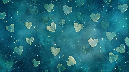 Sticker - blue-green pattern with hearts and stars