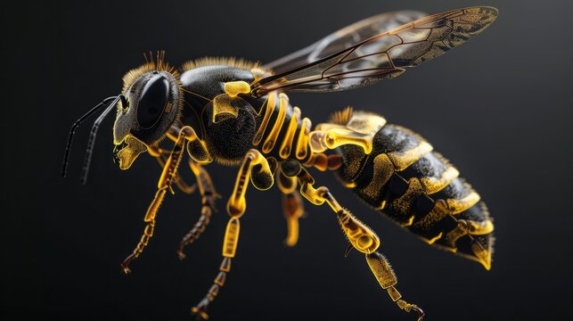 illuminates the bee in such a way as to highlight some of its visible internal structures generative ai