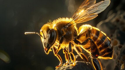 Wall Mural - bee so that the light reflects on its wings and its body generative ai