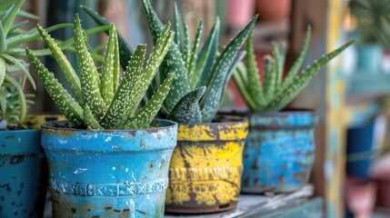 Poster - Close up of Aloe Vera Plant in Outdoor Containers