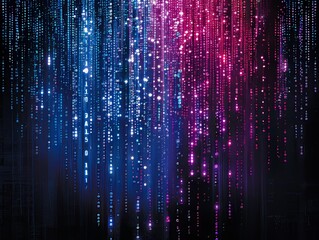 Wall Mural - an abstract technology background with binary code and vibrant colors on a black background.