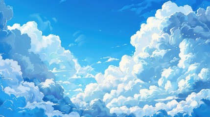 Wall Mural - Blue sky and fluffy white clouds background outdoors