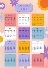Wall Mural - 2025 table monthly calendar week start on Sunday with flower that use for vertical digital and printable A4 A5 size