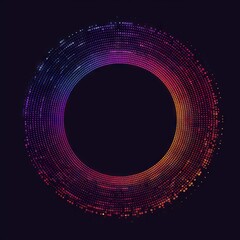 Wall Mural - an abstract technology circle with computer code in vibrant purple and blue on a black background.