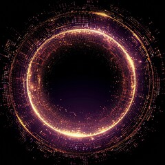 Wall Mural - an abstract technology circle with computer code in vibrant purple and blue on a black background.