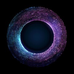 Wall Mural - an abstract technology circle with computer code in vibrant purple and blue on a black background.