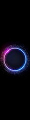 Wall Mural - an abstract technology circle with computer code in vibrant purple and blue on a black background.