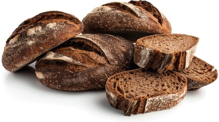 Wall Mural - Rye sourdough bread displayed against a white backdrop