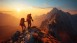 © btiger - Climbers Supporting Each Other to Reach Mountain Summit at Sunrise