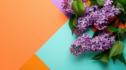 Wall Mural - Close up of lilac flowers on colorful background with space for text